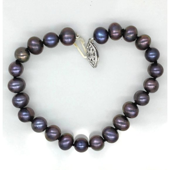 925 STERLING genuine black pearls designer signed bracelet 7 1/2" - Picture 2 of 6